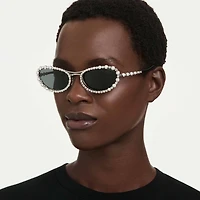 Sunglasses, Oval shape, 2 in 1 clip-on, SK7044, Silver Tone by SWAROVSKI