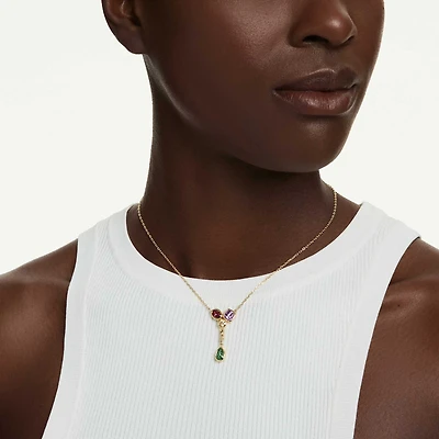 Imber Y pendant, Mixed cuts, Multicoloured, 18K gold finish