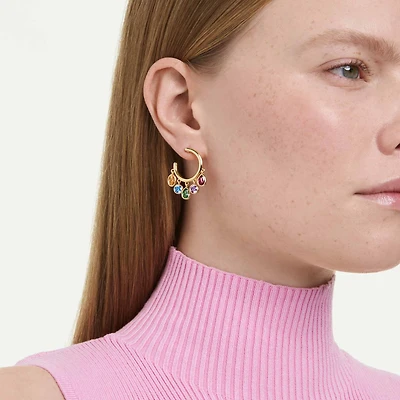 Imber hoop earrings, Mixed cuts, Multicoloured, 18K gold finish