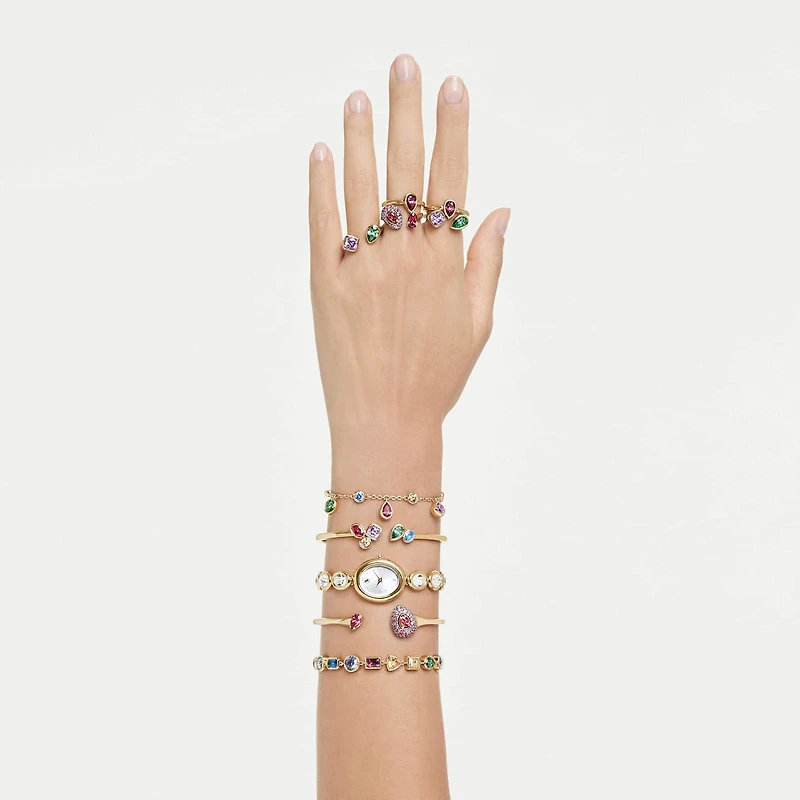 Imber cocktail ring, Set (2), Mixed cuts, Multicoloured, 18K gold finish