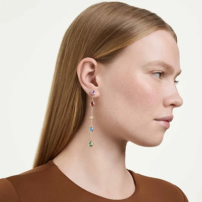 Imber drop earrings, Mixed cuts, Multicolored, 18K gold finish