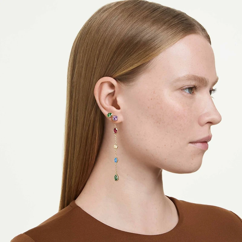 Imber drop earrings, Mixed cuts, Multicoloured, 18K gold finish