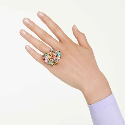 Gema cocktail ring, Mixed cuts, Multicolored, Gold-tone plated