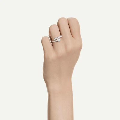 Matrix open ring, Round cut, White, Rhodium plated