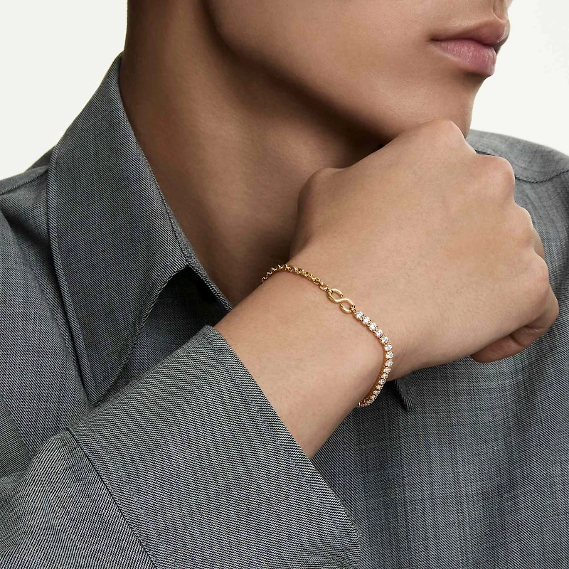 Matrix bracelet, Round cut, White, 18K gold finish