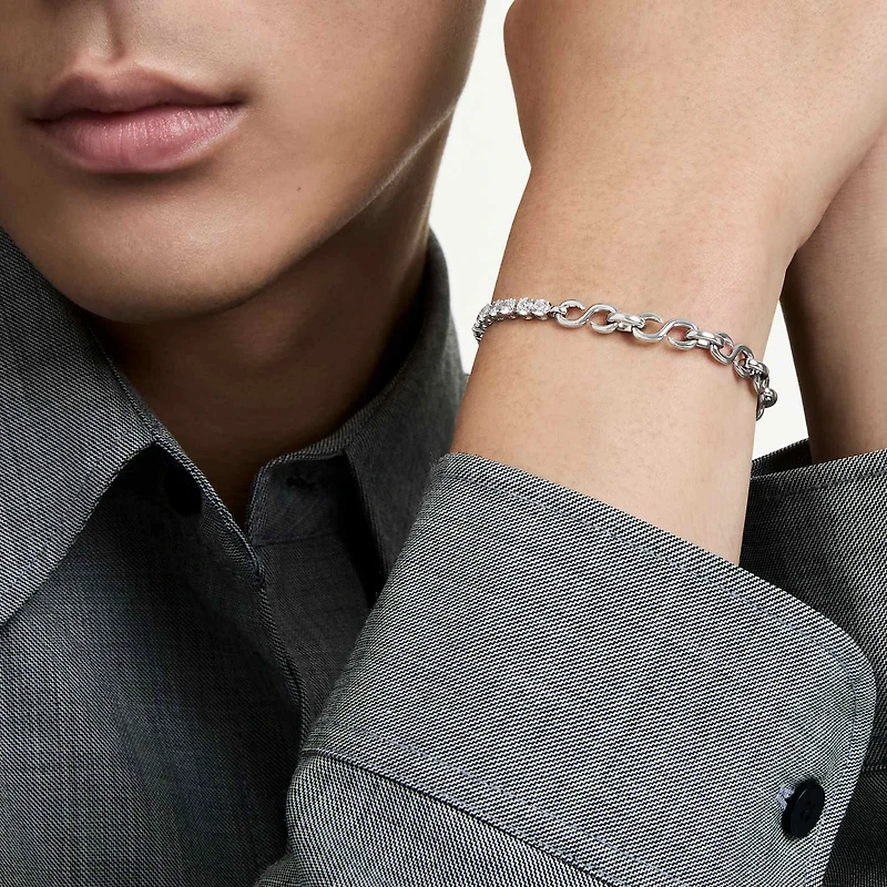 Matrix bracelet, Round cut, White, Rhodium plated