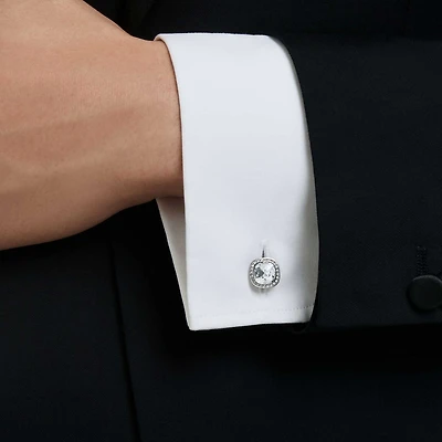 Una Angelic cufflinks, Cushion cut, White, Ruthenium plated