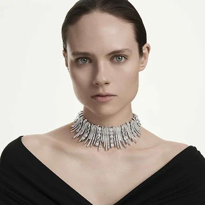 Vienna choker, Mixed cuts, White, Rhodium plated