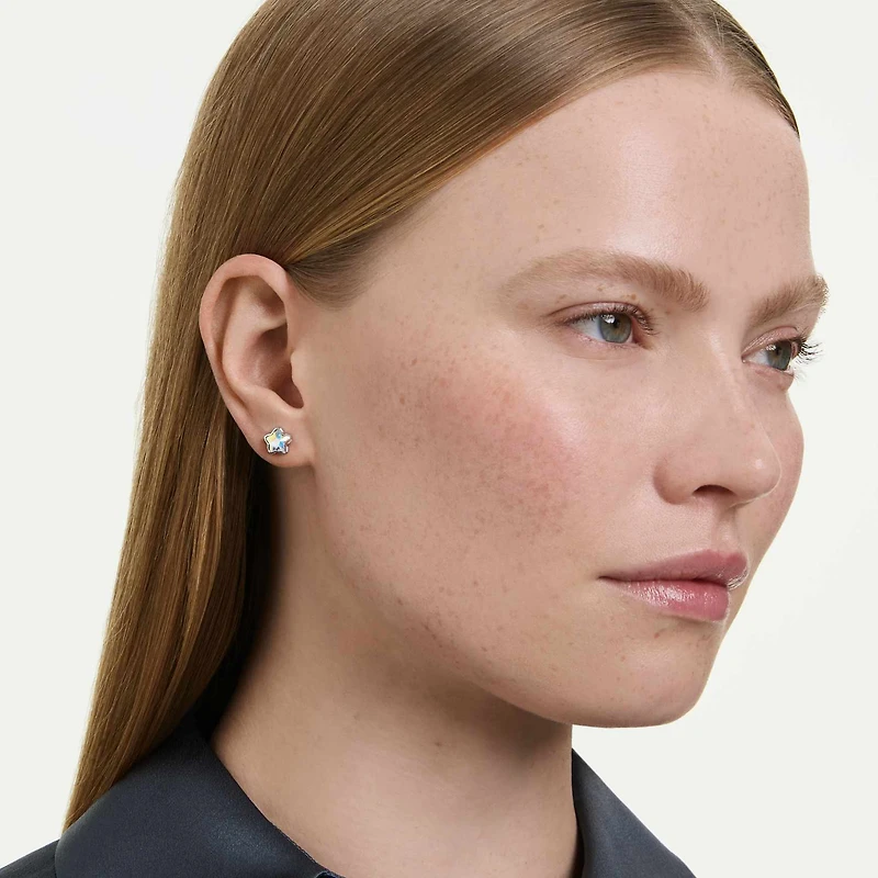Chroma earrings, Mixed cuts, Star, White, Rhodium plated