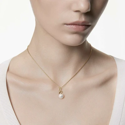 Gabriella pendant, Crystal pearl, Round cut, White, 18K gold finish