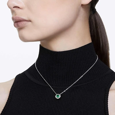 Una Angelic pendant, Round cut, Green, Rhodium plated
