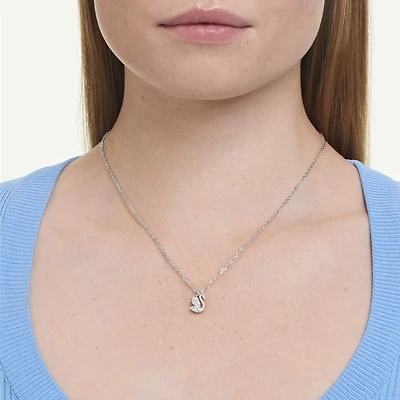 Swan pendant, Mixed cuts, Swan, White, Rhodium plated