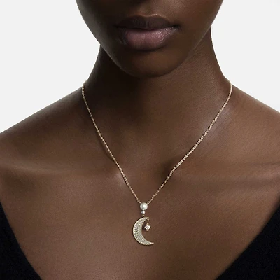 Symbolica pendant, Round cut, Moon, White, 18K gold finish