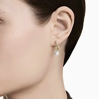 Gabriella earrings, Crystal pearl, Round cut, White, 18K gold finish