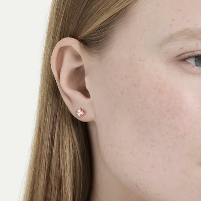 Stilla stud earrings, Square cut, Pink, 18K rose gold finish