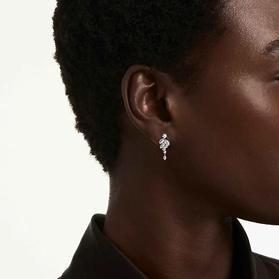 Diapason drop earrings, Mixed cuts, White, Rhodium plated
