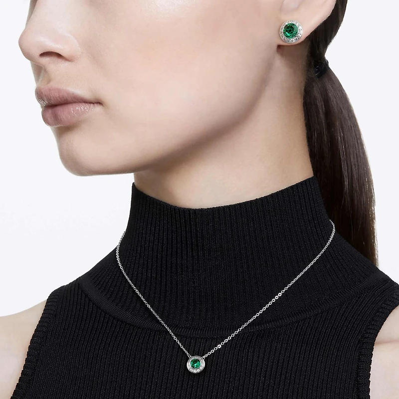 Una Angelic set, Set (2), Round cut, Green, Rhodium plated