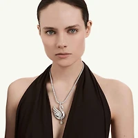 Vienna pendant and brooch, Mixed cuts, Swan, White, Rhodium plated