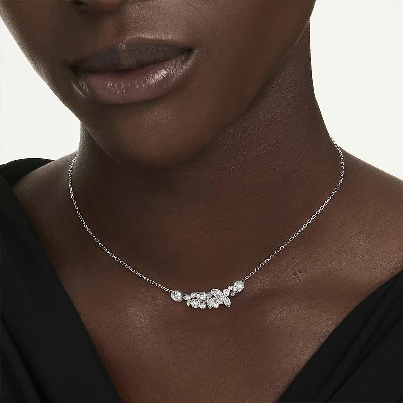 Diapason necklace, Mixed cuts, White, Rhodium plated
