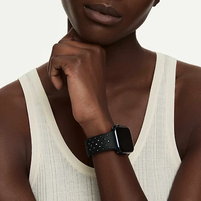 Watch strap, Silicone with stitching, Black, Stainless steel