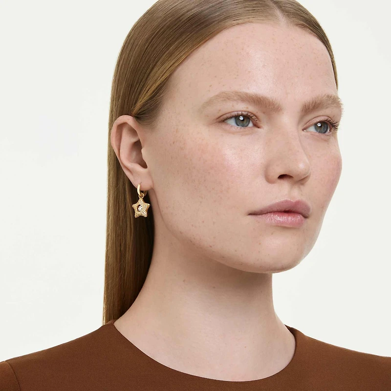 Sublima drop earrings, Round cut, Star, Multicoloured, 18K gold finish