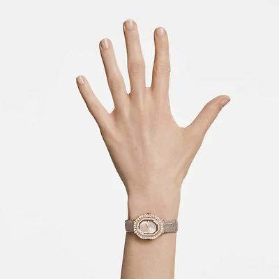 Matrix octagon watch, Leather strap, Beige, Rose gold-tone finish