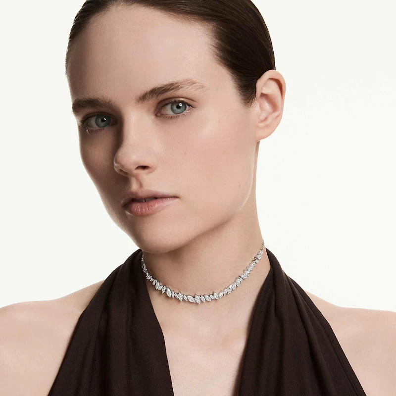 Mesmera choker, Marquise cut, White, Rhodium plated