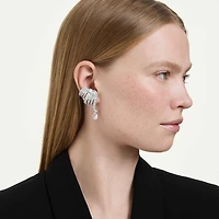 Vienna clip earrings, Mixed cuts, Swan, White, Rhodium plated