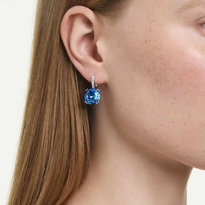 Millenia drop earrings, Cushion cut, Blue, Rhodium plated