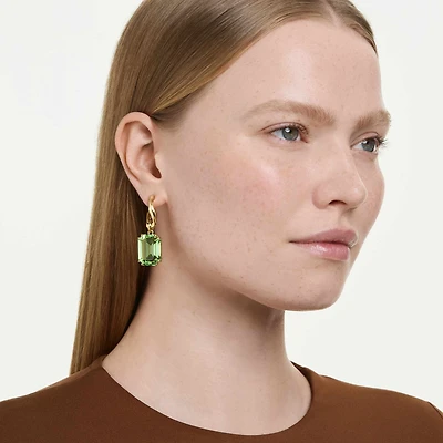 Millenia drop earrings, Octagon cut, Green, 18K gold finish