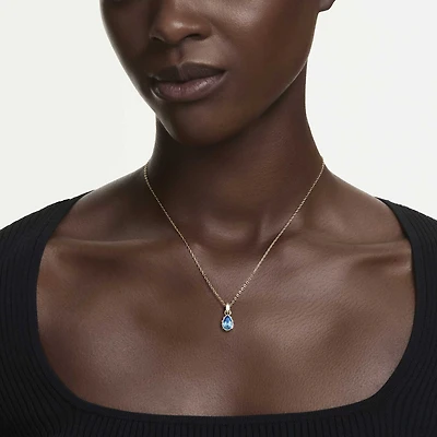 Chroma pendant, Pear cut, Blue, 18K gold finish