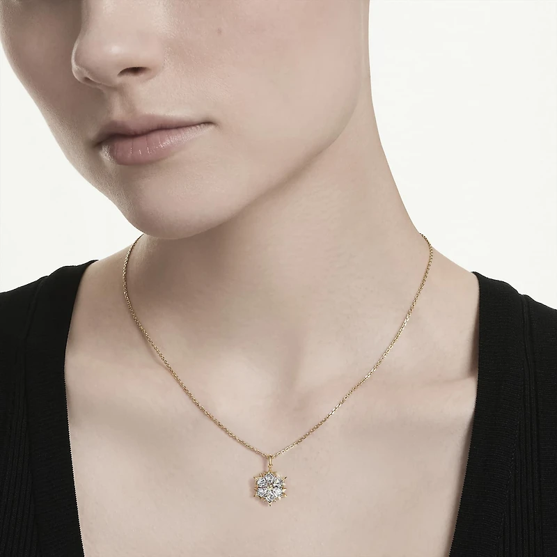 Magic pendant, Mixed cuts, Snowflake, White, 18K gold finish