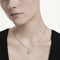 Magic pendant, Mixed cuts, Snowflake, White, 18K gold finish
