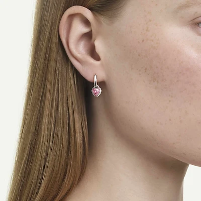 Chroma drop earrings, Heart, Pink, Rhodium plated