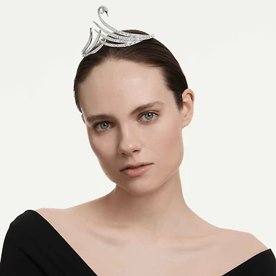 Vienna tiara, Mixed cuts, Swan, Rhodium plated