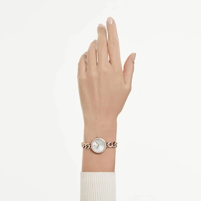 Cocktail round watch, Round cut, Metal bracelet, Gold tone, Gold-tone finish