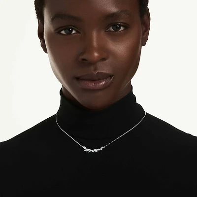 Mesmera necklace, Marquise cut, White, Rhodium plated