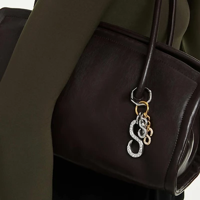Bag charm, Round cut, White, Mixed metal finish