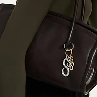 Bag charm, Round cut, White, Mixed metal finish