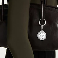 Bag charm, Round cut, White, Rhodium plated