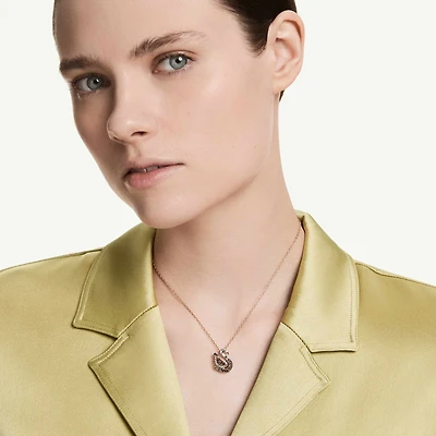 Swan pendant, Mixed cuts, Swan, Gray, 18K rose gold finish