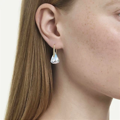 Lunar drop earrings, Oval cut, White, 18K gold finish