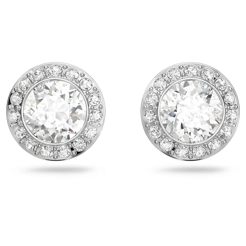 Una Angelic stud earrings, Round cut, White, Rhodium plated by SWAROVSKI
