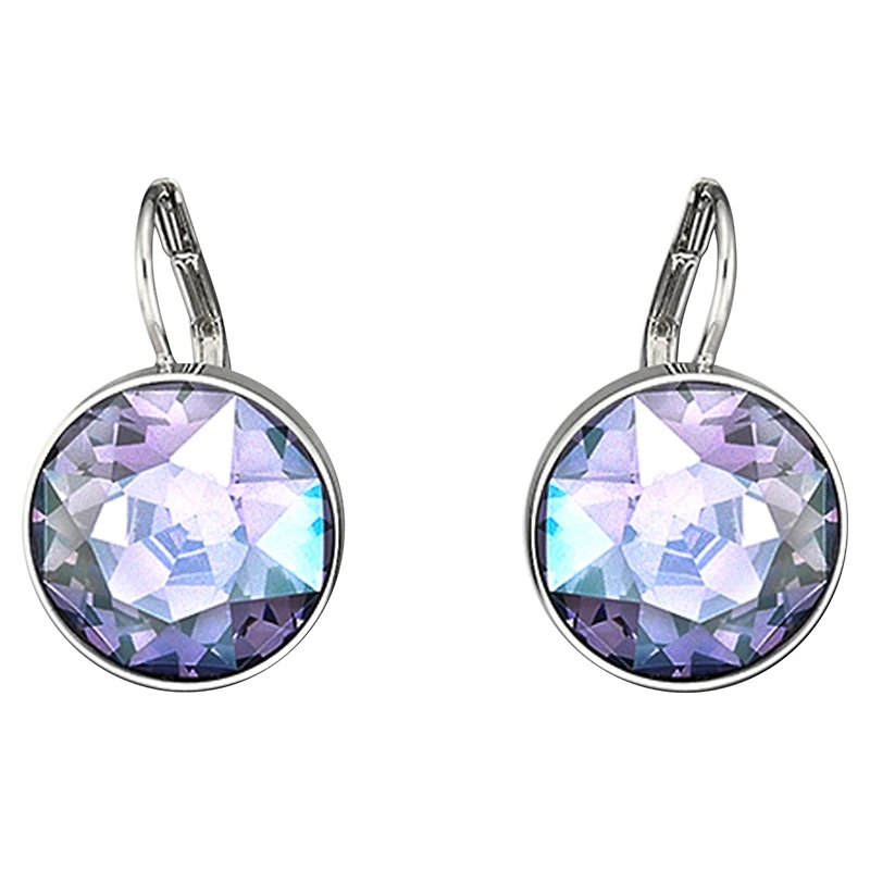 Bella drop earrings, Round cut, Purple, Rhodium plated by SWAROVSKI