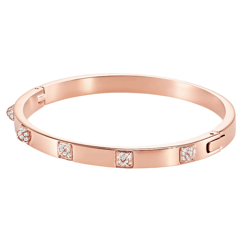 Dextera bangle, Pavé, White, 18K rose gold finish