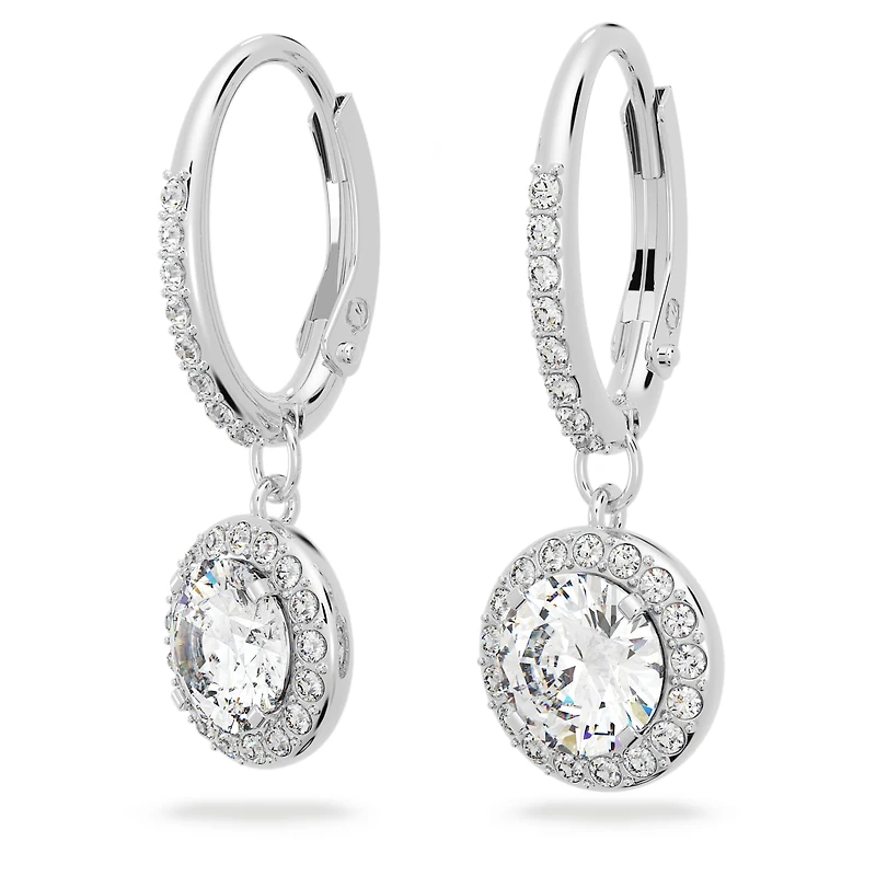 Una Angelic drop earrings, Round cut, White, Rhodium plated by SWAROVSKI