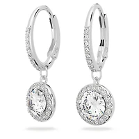 Una Angelic drop earrings, Round cut, White, Rhodium plated by SWAROVSKI