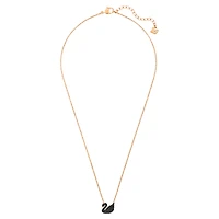 Swan pendant, Swan, Small, Black, 18K rose gold finish