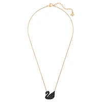 Swan pendant, Swan, Black, 18K rose gold finish