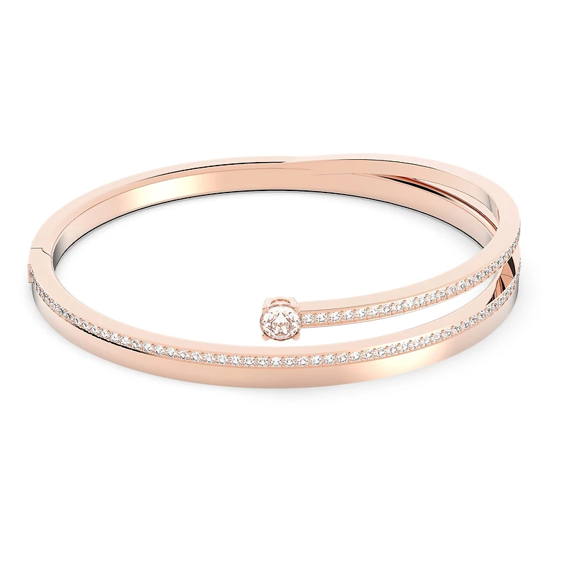 Fresh bangle, Round cut, White, 18K rose gold finish